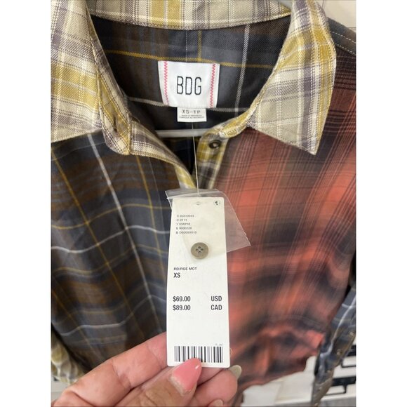 BDG Rick Spliced Boyfriend Flannel Shirt Urban Outfitters Size XS Oversized - Picture 2 of 9